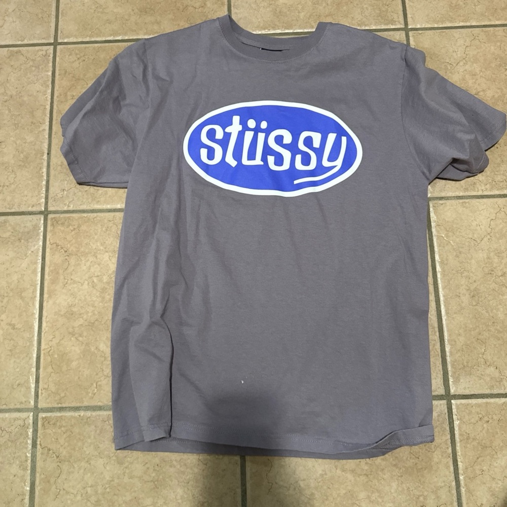 Stussy grey Tee with Vibrant Blue Graphic